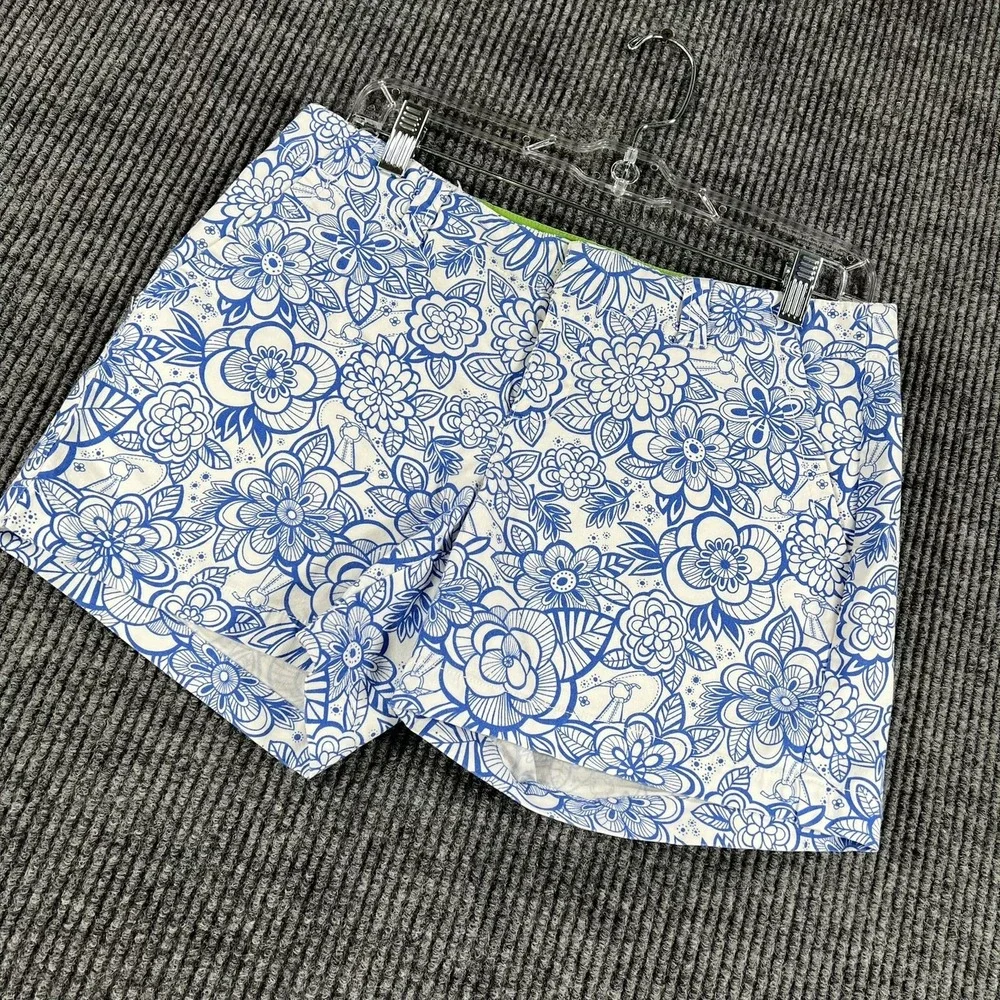 Lilly Pulitzer Shorts Womens 6 White Blue Floral Palm Beach Fit Stretch Cotton